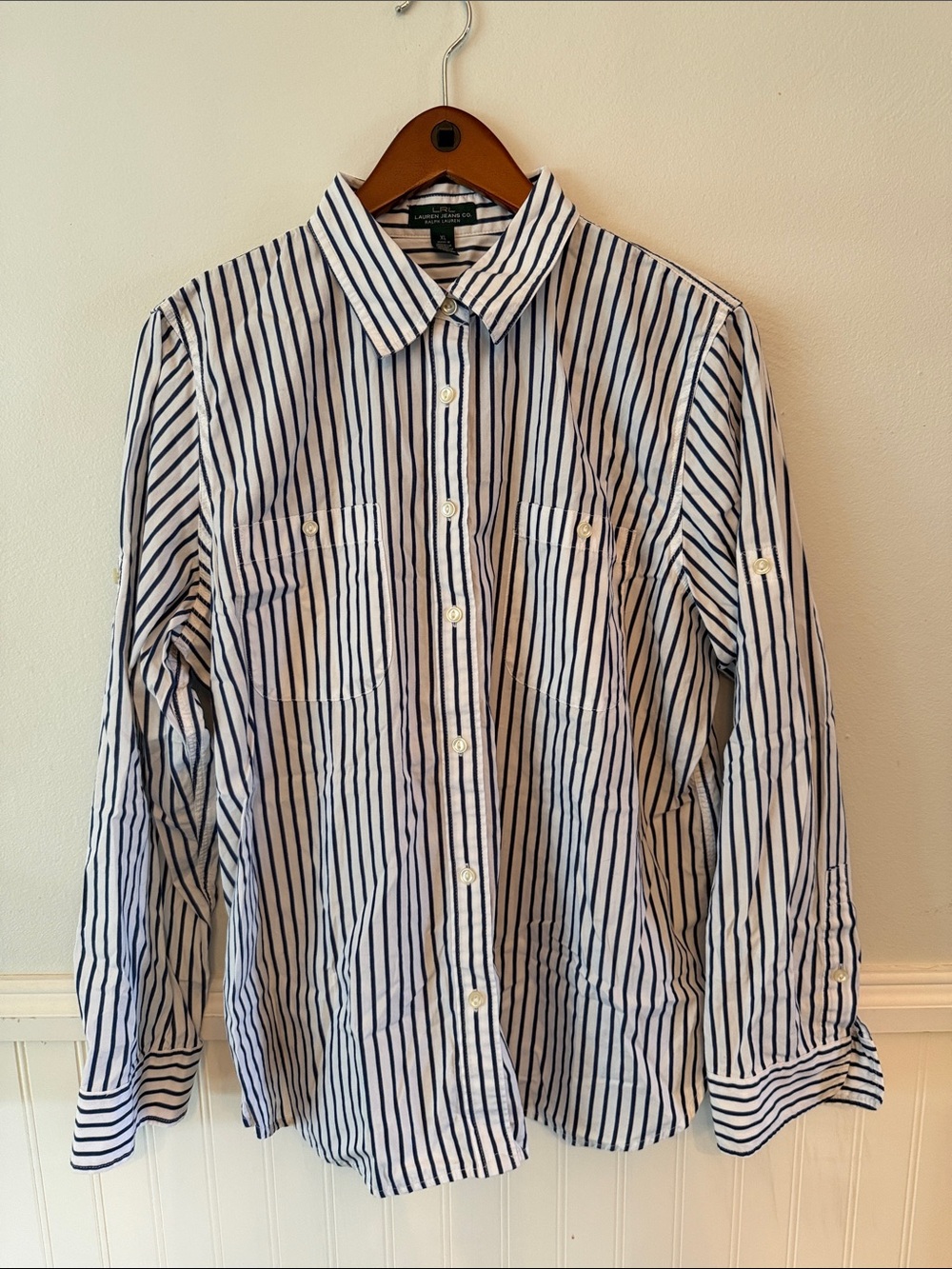 Lauren Ralph Lauren Blue & White Striped Button-Down Shirt